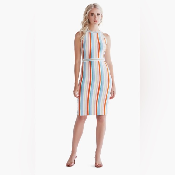 Ali & Jay Shades On Stripe Body-Con Strappy Midi Length Sweater Dress Sz M or L - Picture 3 of 13